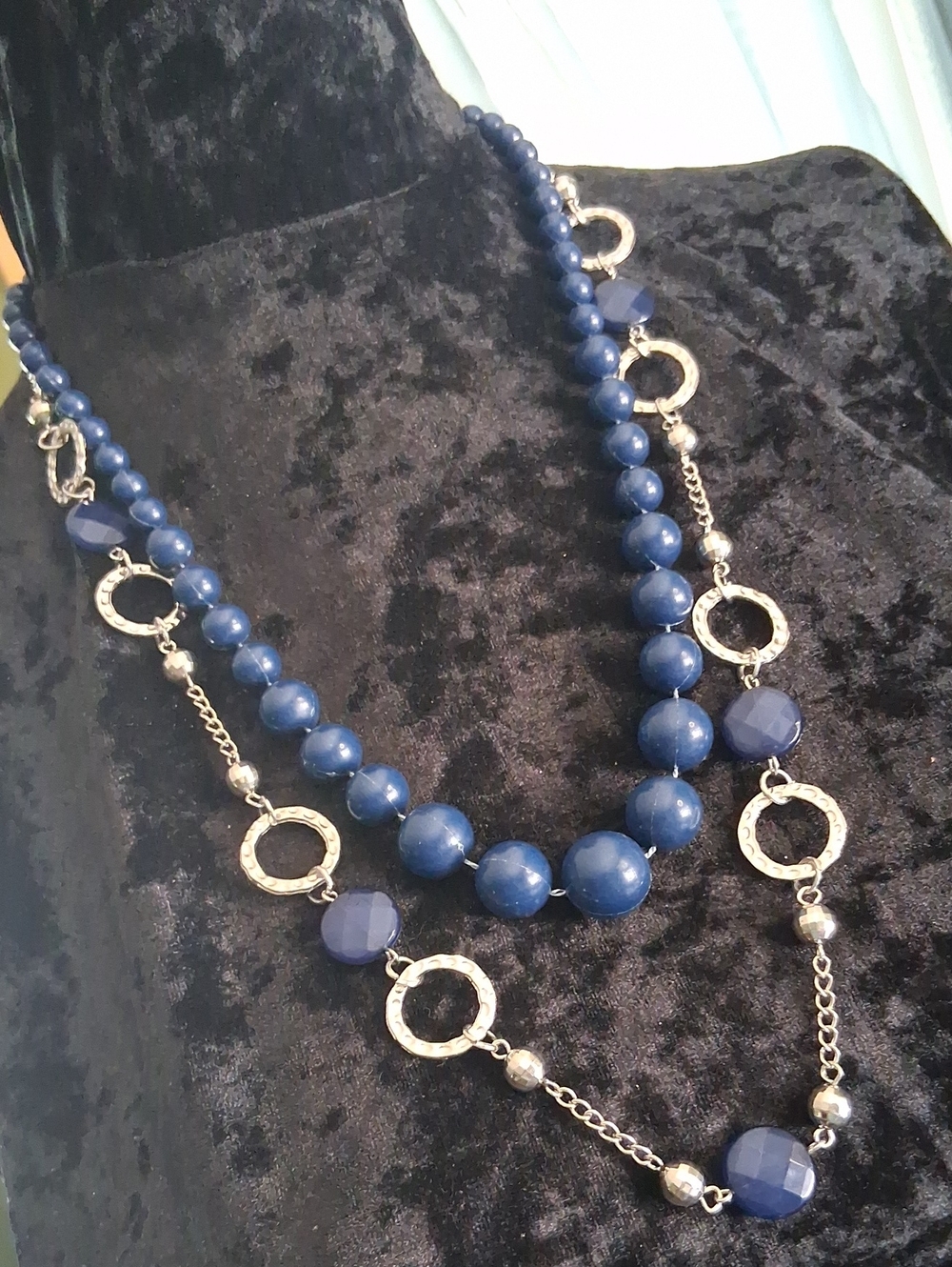 Elegant Navy Blue Beaded Layered Necklace